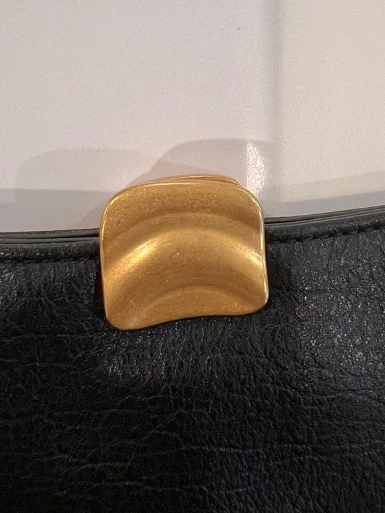 Anthropologie Foldover Slouchy Shoulder Bag Black Leather Hobo Gold Hardware NWT - Picture 10 of 11